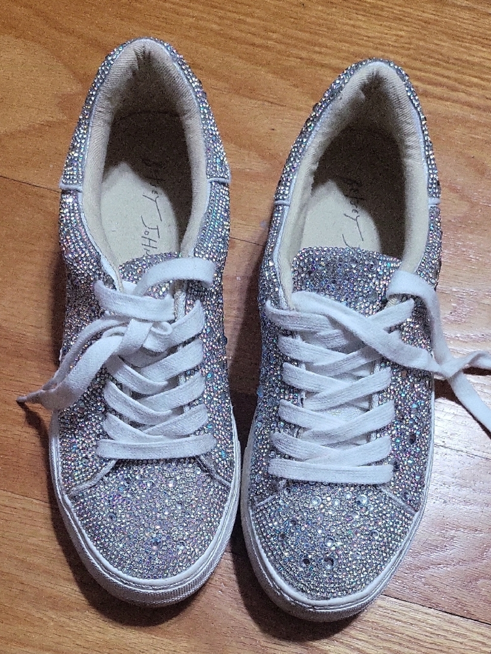 Betsey Johnson Silver Crystal Embellished Lace-Up Sneakers